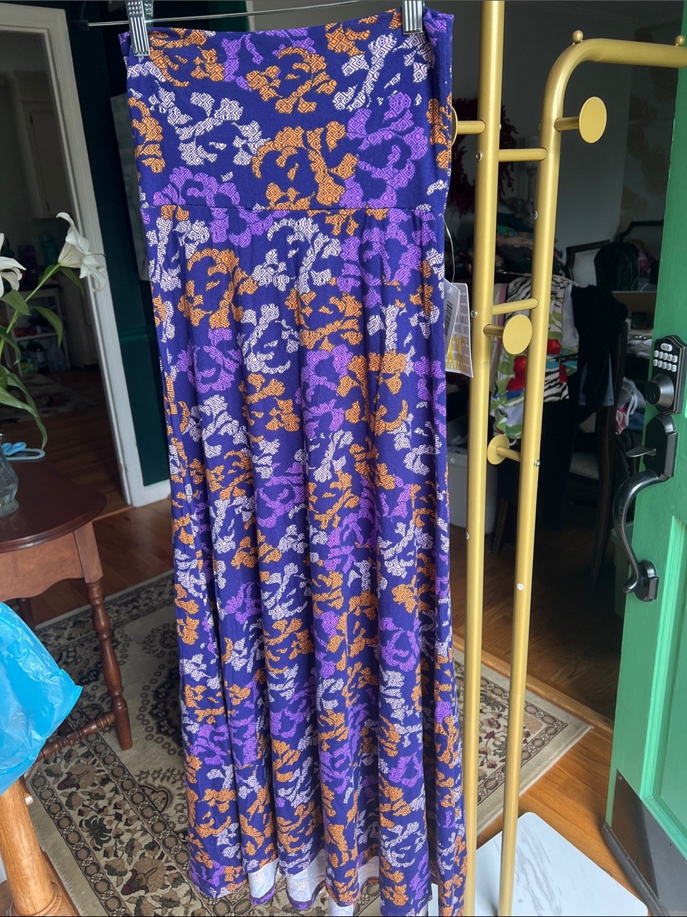 LuLaRoe Purple Floral Maxi Skirt with Orange and White Accents size XXS NWT